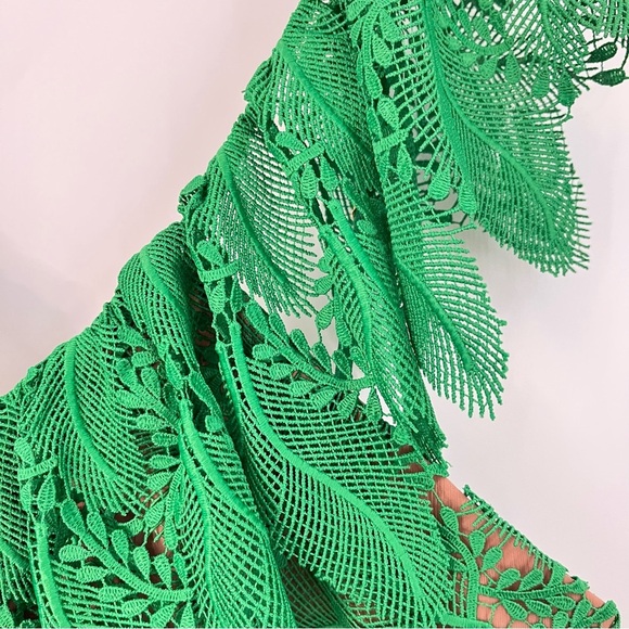 Three Floor 10 Pleated Dress emeralds green 0707 blue belt fringe lace Anthro - Picture 4 of 16